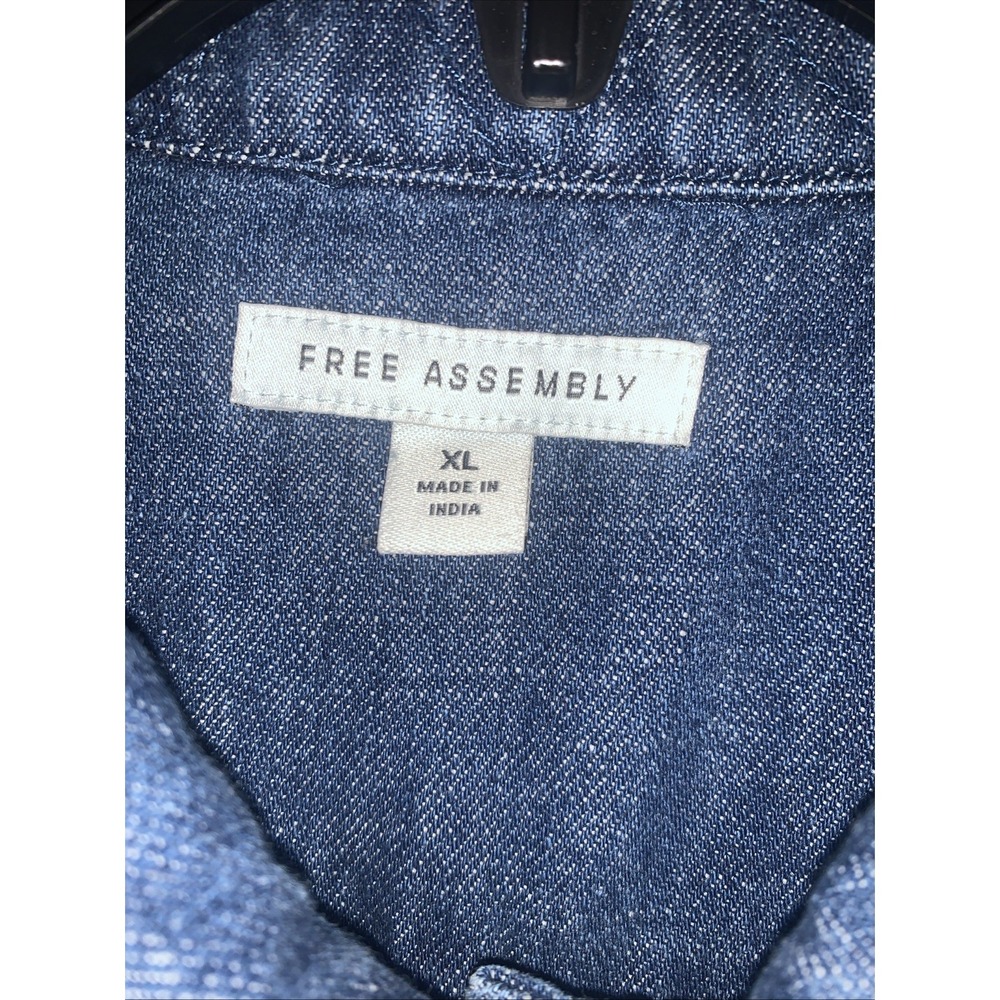 Free Assembly Denim Shirt Dress XL Ballon Sleeve Utility Belted Medium Wash Chic - Picture 12 of 15